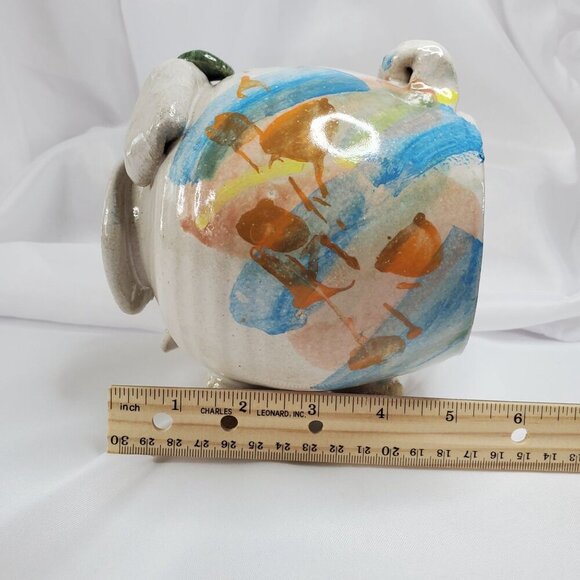 Vtg Piggy Bank Studio Art Pottery Ceramic Glazed Pig, Cowboy Hat & Large Snout - Picture 3 of 16
